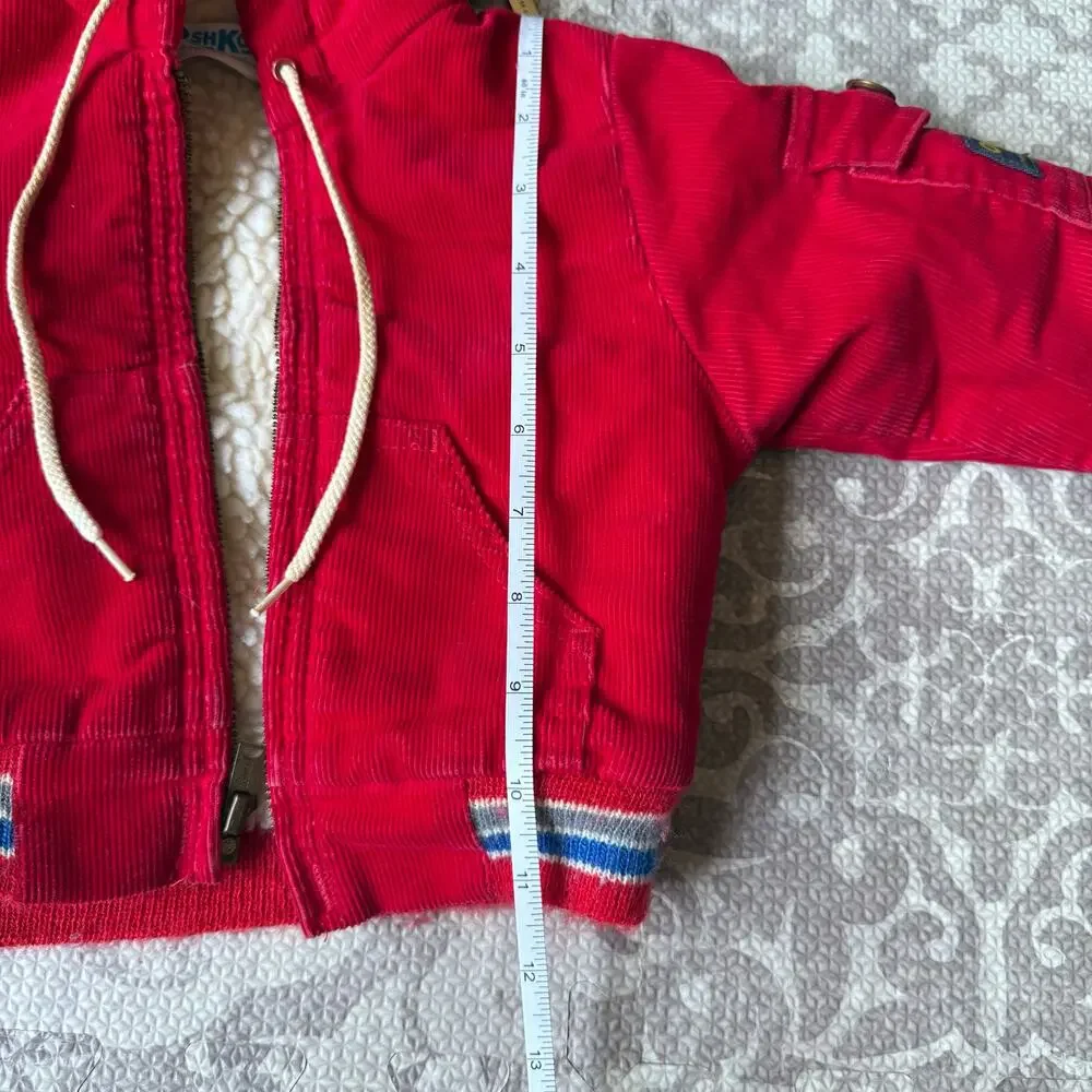 Vintage Oshkosh B Gosh Retro Red Corduroy Sherpa Lined Jacket‎ Hooded Unisex 6-9